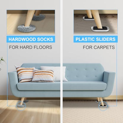 Kiss Core New Upgrade Furniture Movers Sliders, 8+8 Pack 4.3" Multi-Surface Furniture Sliders with Groove Design, 8PCS Moving Pads and 8 Hardwood Socks, Protect Floor and Easily Move Furniture - size: 4.3in 8+8pack