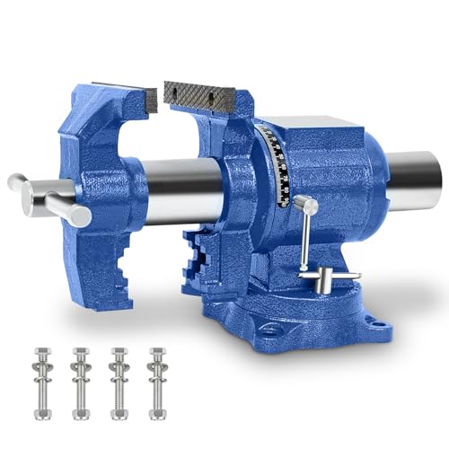 Heavy Duty Bench Vise, 4 Inch Jaw Width and Opening, 360° Swivel Base with Anvil, Multipurpose Clamp & Combination Pipe Vise for Woodworking, Metalworking, Conduit Work