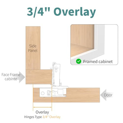 20 Pack 3/4" Overlay 3D Soft Close Hinges for Face Frame Kitchen Cabinet, 3 Way Adjust, Self Closing Concealed Cabinet Hinges-105 Degree - size: 3/4 inch Overlay
