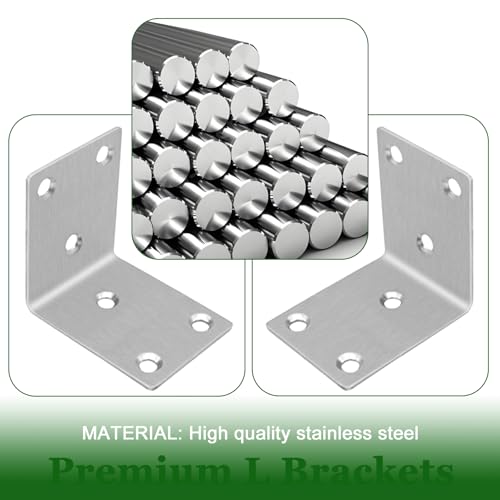 40PCS L Bracket Corner Braces, 304 Stainless Steel Shelf Bracket for Wood, Shelves, Bookshelf Support 90° L Shape Joint Angle Brackets.(Silver,2.6X1.89X0.08IN) - size: 2.6X1.89X0.08IN