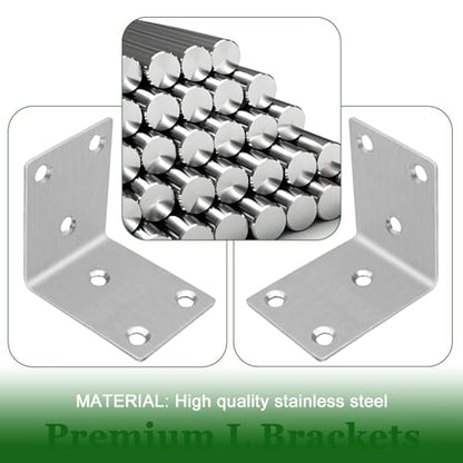 40PCS L Bracket Corner Braces, 304 Stainless Steel Shelf Bracket for Wood, Shelves, Bookshelf Support 90° L Shape Joint Angle Brackets.(Silver,2.6X1.89X0.08IN) - size: 2.6X1.89X0.08IN