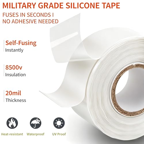 Self Fusing Silicone Tape Waterproof, Rescue Tape, 1" x 33 Feet, Self Amalgamating Tape, Silicone Rubber for Sealing Pipes, Hose Repair, Outdoor Coax and Electrical Cables (White) - color: White