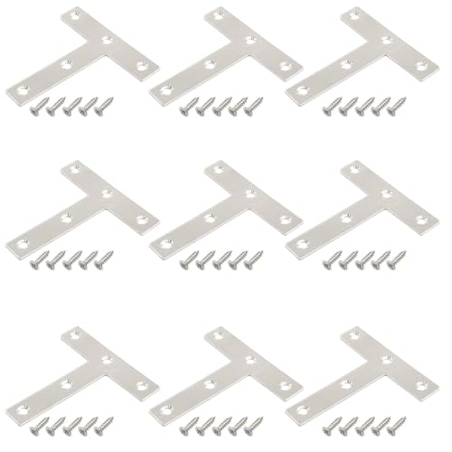 Bivethoi 12 Pcs T Shape Flat Mending Plates 80mm x 80mm (3.15" x 3.15") T Corner Braces T Bracket Connector Fixing Repair Plates for Wood Furniture, Cabinet, Windows - size: 80*80mm/3.15*3.15''(T shape)