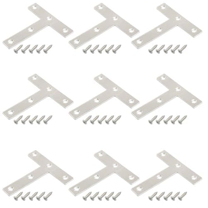 Bivethoi 12 Pcs T Shape Flat Mending Plates 80mm x 80mm (3.15" x 3.15") T Corner Braces T Bracket Connector Fixing Repair Plates for Wood Furniture, Cabinet, Windows - size: 80*80mm/3.15*3.15''(T shape)