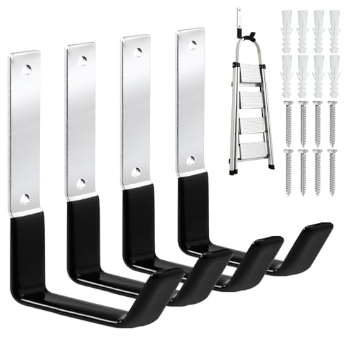 GeeWatom Heavy Duty Steel Garage Hooks,Garage Storage Utility Hooks,Anti-Slip Garage Hooks,Garage Garden Tool Organizer,Steel Wall Mount Hooks, Garden Hose Hanger, Black J Hooks (Large-4PC) - size: Large-4PC