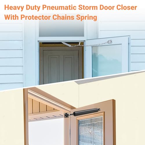 Storm Door Closer, Heavy Duty Screen Door Closers with Protector Chains Spring, Storm Door Bracket Kit Compatible with Andersen/Emco/Larson/40201 (Closer and Chain, 1 Pack(Black)) - size: 1 Pack(Black)