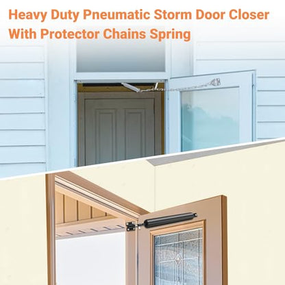 Storm Door Closer, Heavy Duty Screen Door Closers with Protector Chains Spring, Storm Door Bracket Kit Compatible with Andersen/Emco/Larson/40201 (Closer and Chain, 1 Pack(Black)) - size: 1 Pack(Black)