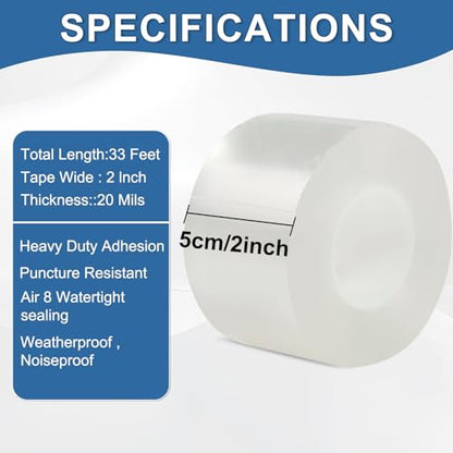 FOURGUN Window Sealing Tape 2IN x 33 FT Draft Isolation No Residue Removable Adhesive Waterproof Windows Doors Shower Glass AC Units Ideal for Winter Seal & Summer Cold Air Loss Prevention - size: 2 in X 33 Ft
