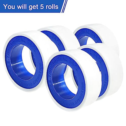 POCKET PANDA 5 Rolls Teflon Tape 1/2Inch, Plumbers Tape, Plumbing Tape, Sealant Tape, PTFE Tape, Sealing Tape for Shower Head Water Pipe, 1/2" x394" White, Misting Parts & Accessories