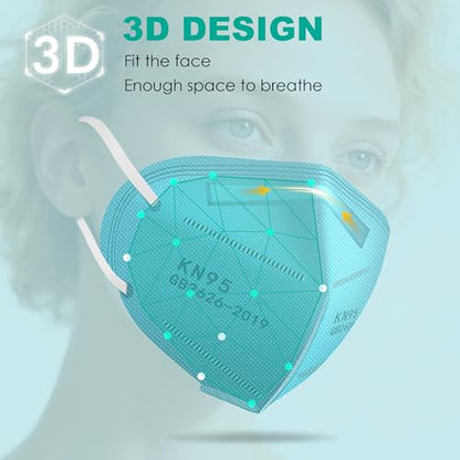 LEMENT KN95 Face Masks 50 Pack,5-Ply Breathable Cup Dust Disposable Masks For Adults,Blue - color: Adult-50 Pack-blue