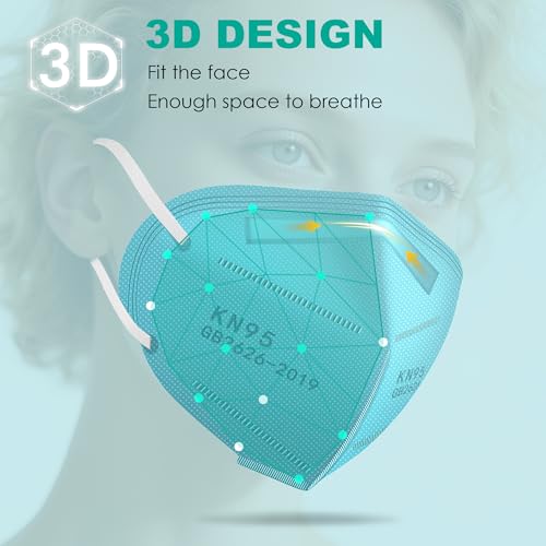 LEMENT KN95 Face Masks,100 Pack Breathable Cup Dust Disposable Masks For Adults,Blue - color: Adult-100 Pack-blue