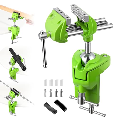Bench Vise, 360° Swiveling Articulating Vise with Post Universal, Woodworking Vise, 360° Heavy Duty Cast Steel, Table Clamp Vise for Workbench DIY Projects, Handcraft Creations