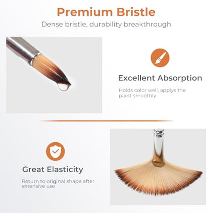 Nicpro 12pcs Paint Brush Set, Craft Paint Brushes for Acrylic Painting, Oil, Watercolor, Gouache, Painting Brushes Kit with Flat Fan Round Angle Filbert, Art Supplies for Artists and Beginners - color: Reddish Brown