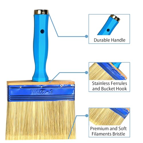 Deck Stain Brush, 3 Pack Thick Paint Brushes (4", 5", 6") for Faster Coverage, Compatible with Most Extension Poles, Stain Brushes for Wood, Deck, Walls, Fence and House - color: Blue, 4", 5", 6"