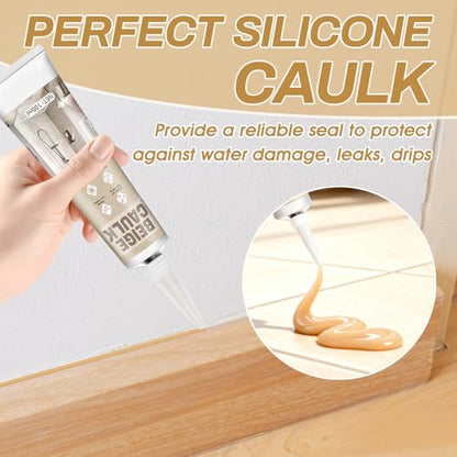 Beige Caulk, 200g Silicone Caulk for Bathroom Shower Kitchen Tile Floor Sealing, Waterproof, Stronger Adhesion, Shrink & Crack Proof, with a Scraper for Applying Evenly, 100g*2 - style: Beige