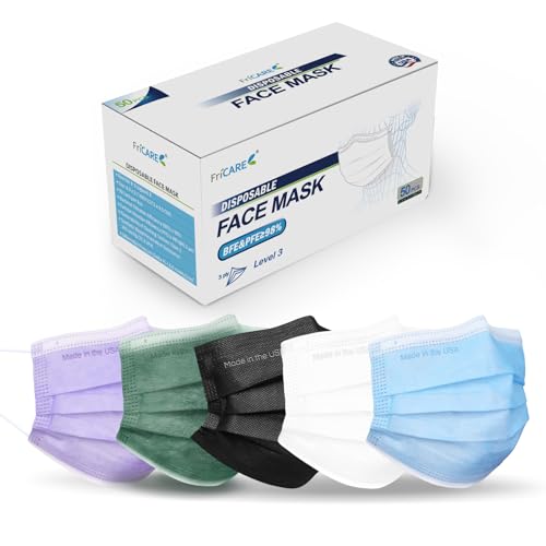 FriCARE Made in USA Disposable Face Masks, 3-Ply ASTM Level 3 Medical Grade, Breathable & Comfortable for Adult Daily Work/Sun Protection, 50 Pack Jungle Mist - color: Jungle Mist
