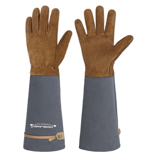 HANDLANDY Long Gardening Gloves for Men & Women, Pigskin Leather Rose Pruning Gloves, Breathable Thorn Proof Gauntlet Glove (Steel Gray, S) - color: Steel Gray, size: Small (Pack of 1)