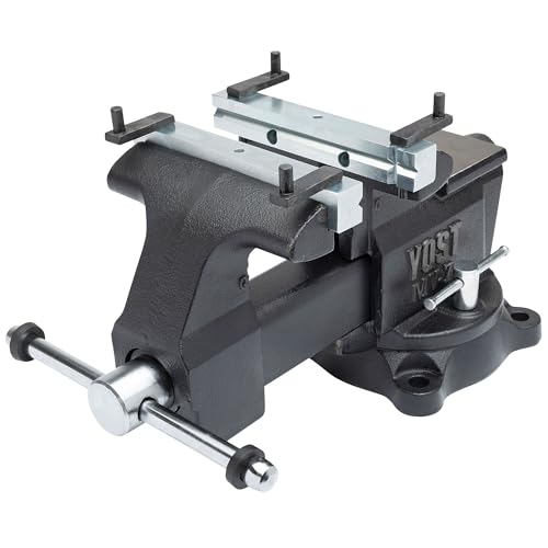 Yost MV-7 Multipurpose 7" Wide Jaw Homeowners Bench Vise | Industrial & Workshop-Grade Work Table Mechanic Tools for Wood Working, Metal Works, & DIY Projects | 360° Swivel Base | Includes 4 Jaw Dogs - size: 7 Inch