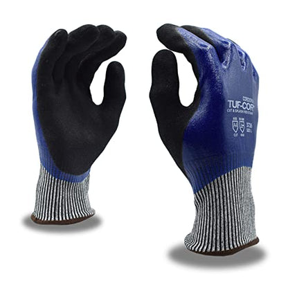 Cordova 3726 Tuf-Cor 13-Gauge HPPE/Glass Fiber Shell Gloves, Blue Full Black Sandy Palm ANSI Cut Level A4 - size: Small, style: 3-pack