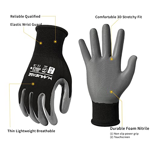 Manusage Safety Work Gloves, Premium Nylon Black Seamless Knit Glove with Nitrile Coated Smooth Grip on Palm & Fingers, Lightweight, Breathable, Machine Washable, Size XXL, 6-Pairs - color: Black, size: XX-Large, style: 6 Pairs
