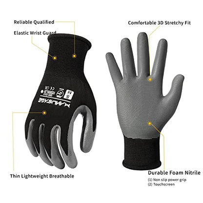 Manusage Safety Work Gloves, Premium Nylon Black Seamless Knit Glove with Nitrile Coated Smooth Grip on Palm & Fingers, Lightweight, Breathable, Machine Washable, Size XXL, 6-Pairs - color: Black, size: XX-Large, style: 6 Pairs