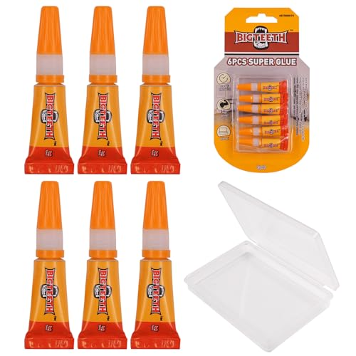 BIGTEETH Super Glue Liquid - 6pcs 0.035oz with Box Strong Clear Super Glue for Home and Office Quick Repairs,All Purpose Adhesive for Ceramics,Porcelains,Plastics,Metals,Wood,Vinyl,Rubber - color: 6pcs 0.035oz(1g)with box