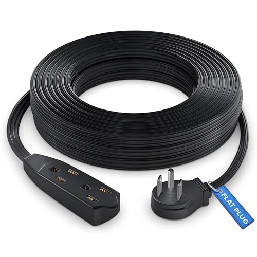 Maximm Cable 25 Feet Flat Plug Extension Cord/Wire, Multi Outlet - 3 Prong Angled Plug Extension Cord - Black UL Certified - color: Black, size: 25 Feet, style: 1 Pack