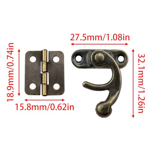 Antique Jewelry Box Hinges Hinges for Wooden Box for Jewelry Box Hardware 8PCS Right Latch and 16PCS Hinge Strap Matching Screw Kit (Bronze)