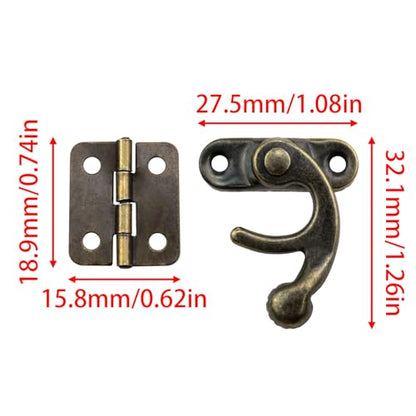Antique Jewelry Box Hinges Hinges for Wooden Box for Jewelry Box Hardware 8PCS Right Latch and 16PCS Hinge Strap Matching Screw Kit (Bronze)