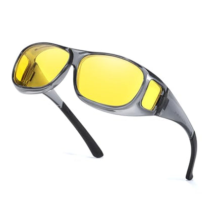 Myiaur Night Vision Glasses for Men Women, Polarized Fit Over Wrap Around Driving Glasses, Anti Glare and UV400 Protection - color: A04 Cleargrey/ Yellow Night Vision Glasses