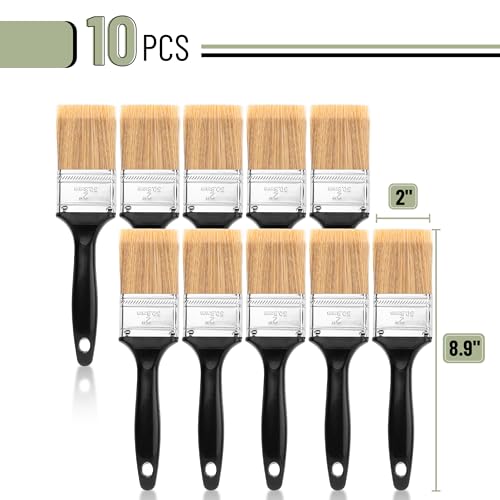 Bates- Paint Brushes, 2-Inch, 10 Pack, Plastic Handle Flat Paint Brushes for Walls and Furniture