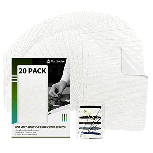 KING MOUNTAIN Iron-on Repair Patch 20 Pcs Pack,100% Cotton Iron-on Repair Patch,3" x4-1/4 with Back Glue Fabric Repair Kit,Repair Denim, Clothes and Fabric (White1.0 - color: White1.0, size: Cotton-3"x4-1/4"