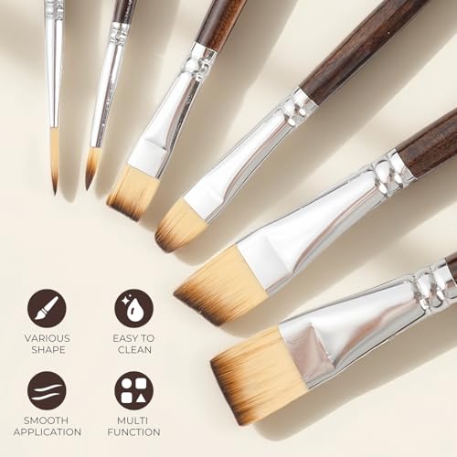 Nicpro 12PCS Artist Paint Brush Set, Craft Paint Brushes for Acrylic Painting, Oil, Watercolor, Gouache, Tempera, Face, Body, Fabric, Model, Art Supplies Paintbrushes for Artists Beginners (Wood) - color: Brown Wood