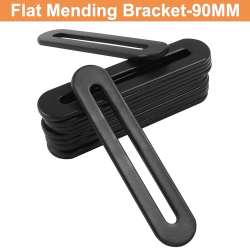BokWin 12 Pcs Adjustable Flat Plate with Slot 3.54 Inch Straight Repair Flat Mending Plate Fixing Bracket Connector for Wood Furniture Holder(Black) - size: 90mm