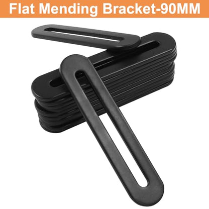 BokWin 12 Pcs Adjustable Flat Plate with Slot 3.54 Inch Straight Repair Flat Mending Plate Fixing Bracket Connector for Wood Furniture Holder(Black) - size: 90mm