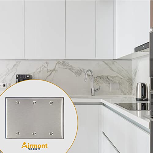 AP-10413, Stainless Steel Blank Wall Plate, 3 Gang Standard Size 4.50" x 6.38" Corrosion and Heat Resistant, Unbreakable Metal, Silver, Cover Unused Electrical Sockets or Switch Holes - size: 3 Gang