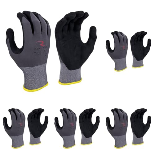 Radians Unisex Industrial Work Glove - Construction: Nylon Shell with Foam Nitrile Palm Dip - Gray - Standard Size M (Pack of 5) - size: Medium (Pack of 5)