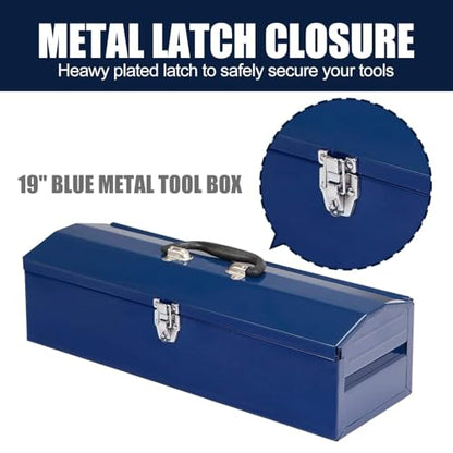 19" Portable Tool Box, Metal Tool Box, Hip Roof Style, Ideal for Trailer, Mechanic, DIY-ers, Car Toolbox, Workshops, Garages, Repair Shops,Blue - size: 1P-19in-Blue