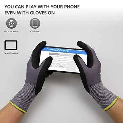LOCCEF Work Gloves MicroFoam Nitrile Coated-6 Pairs,Seamless Knit Nylon Gloves,Gray Work gloves - color: Grey 36-pairs