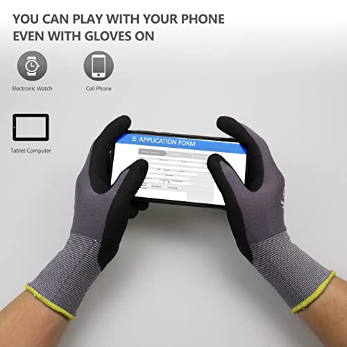 LOCCEF Work Gloves MicroFoam Nitrile Coated-6 Pairs,Seamless Knit Nylon Gloves,Gray Work gloves - color: Grey 12-pairs