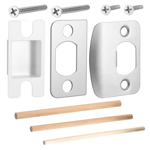 Standard Door Latch Strike Plate, Stainless Steel Door Latch Restorer with Spacer Shim, Universal Restorer Reinforcement Plate Security Lock Strike Replacement Repair Kits for Home Office