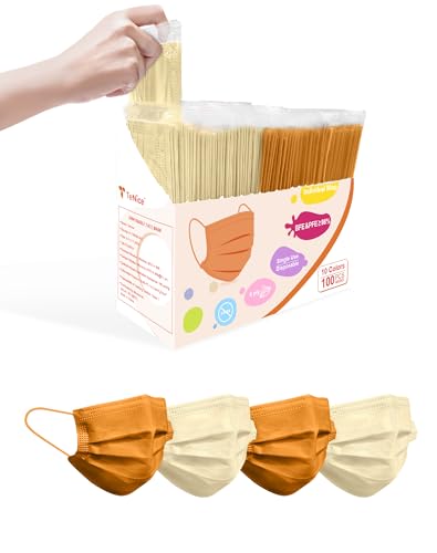 Face Masks Disposable 100 Pack, 4 Ply ASTM Level 3 Medical Grade, Breathable for Adult Outdoor Protection, Individually Wrapped for Home, School & Office, Autumn Wheat - color: Autumn Wheat