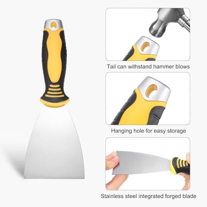 uxcell Putty Knife 3" High Carbon Steel Paint Scraper Flexible Drywall Repair Mud Knife for Removing Cement Wallpaper Mud Adhesive Taping with Metal Hammer End - size: 3"
