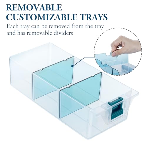 MyGift 11 Inch Clear Arts and Crafts Stackable Container, Sewing Supplies Storage Organizer Case with Blue Accents, 24 Customizable Compartments, and 6 Drawers with Removable Dividers - color: Blue