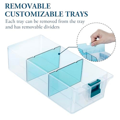 MyGift 11 Inch Clear Arts and Crafts Stackable Container, Sewing Supplies Storage Organizer Case with Blue Accents, 24 Customizable Compartments, and 6 Drawers with Removable Dividers - color: Blue