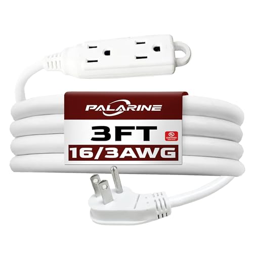 Indoor Extension Cord Power Strip 3 Outlets Flat Plug, UL Listed, 16 Gauge 3 ft White 3 Prong Heavy Duty, 16/3 SJTW 13A Outlet Extender - color: White, size: 3 FT