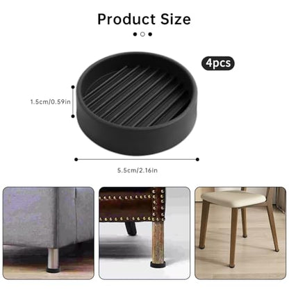 4 Pack Rubber Caster Cups, 2 X 2 Round Rubber Feet for Furniture, Non Slip Furniture Pads for Hardwood Floors, Bed Stoppers to Prevent Sliding, Couch Stoppers with Grippers - color: Black