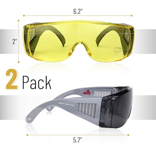 UNCO- Safety Goggles Over Glasses, Protective Goggles, Anti Fog, Work, Safety Glasses Over - color: Gray and Yellow, size: 2 Pack