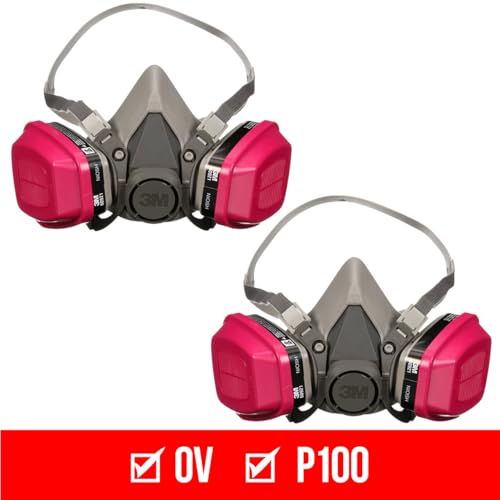 3M P100/OV Odor/Particulate Multi-Purpose Reusable Respirator 65021, NIOSH-APPROVED Organic Vapor Cartridge, Medium - size: 1 Count (Pack of 2)