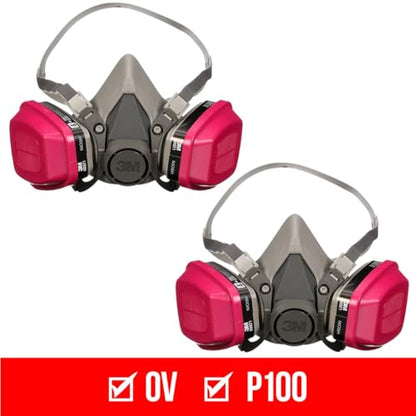 3M P100/OV Odor/Particulate Multi-Purpose Reusable Respirator 65021, NIOSH-APPROVED Organic Vapor Cartridge, Medium - size: 1 Count (Pack of 2)